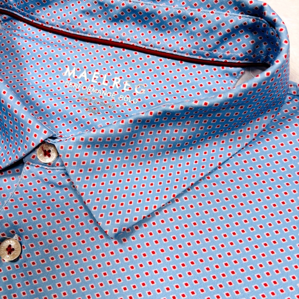 MAELREG Performance Golf Polo Shirt Mens 3XL Blue Maroon‎ Geometric Performance
